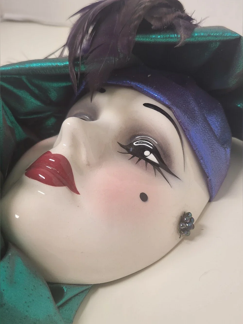Signed & Numbered Lady Face Mask Wall Hanging Decor Feather 10